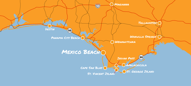 Mexico Beach Day Trips Map1 