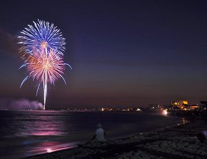 fireworks on the beach in Mexico Beach, Florida