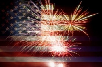 American flag with fireworks for July 4
